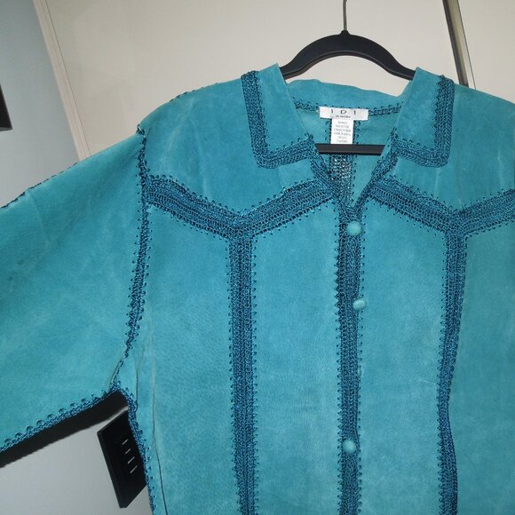 Turquoise Blue Jacket with Crochet Trim Detail Size S New Vintage - Picture 2 of 5